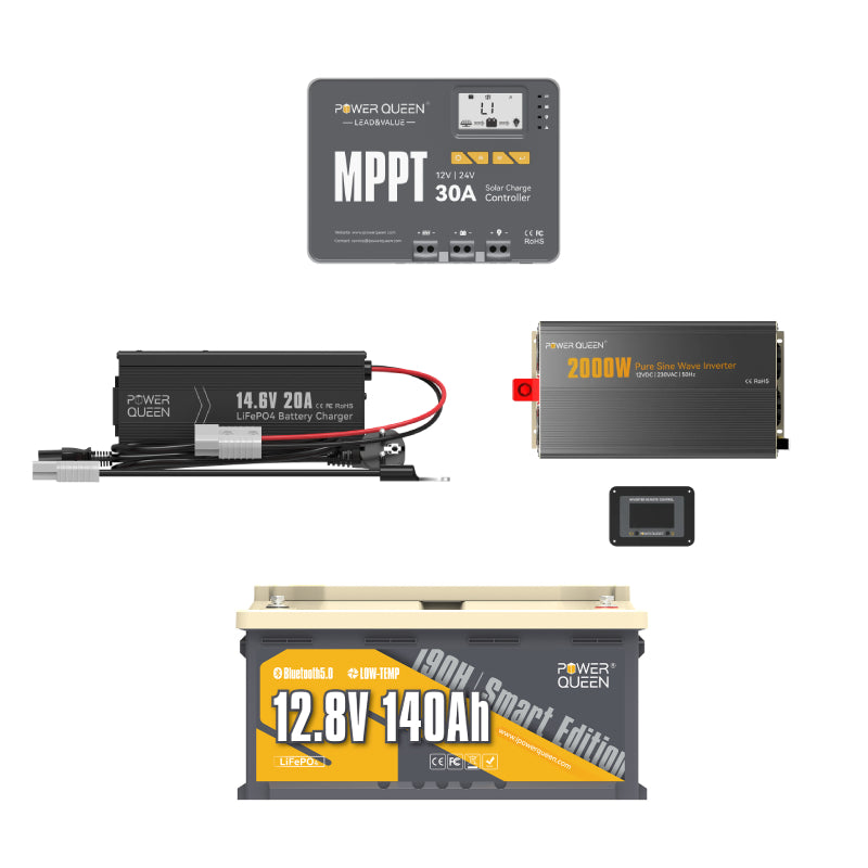 Power Queen Batería de Litio para Autocaravana Inteligente 12V 140Ah 190H con Bluetooth