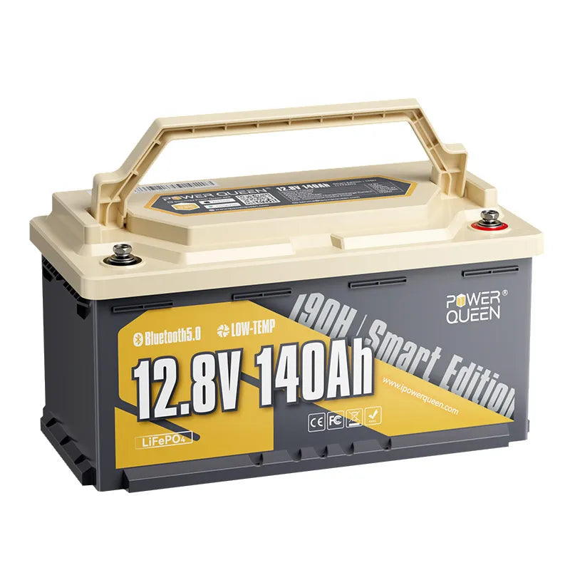 Power Queen 12V 140Ah 190H Bateria de lítio inteligente para motorhome com Bluetooth
