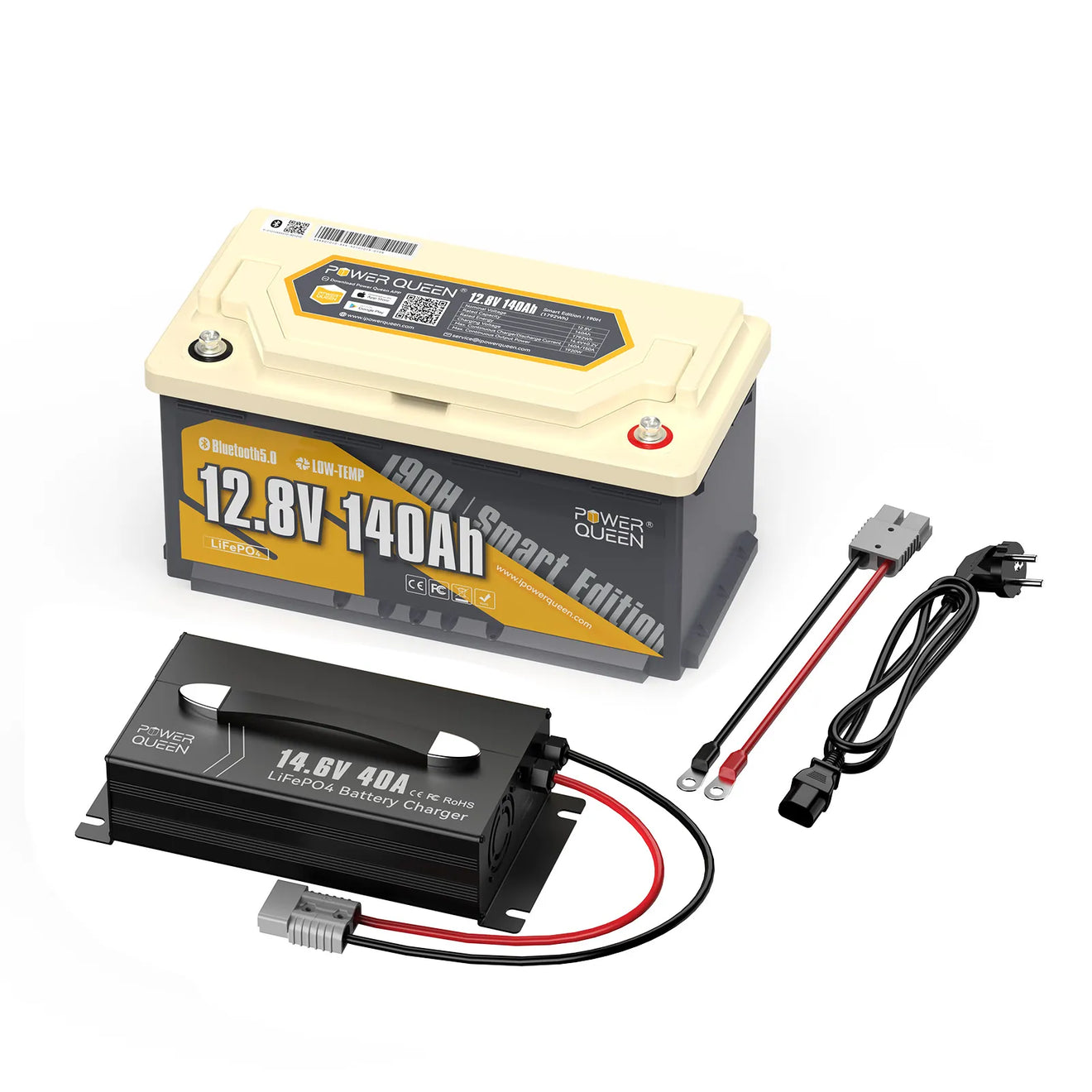 Power Queen 12V 140Ah 190H Smart matkailuauton litiumakku Bluetoothilla