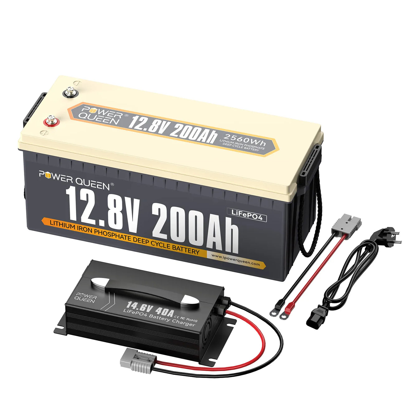 (0% ПДВ) Акумулятор Power Queen 12V 200Ah LiFePO4, вбудована система управління будинком 100A