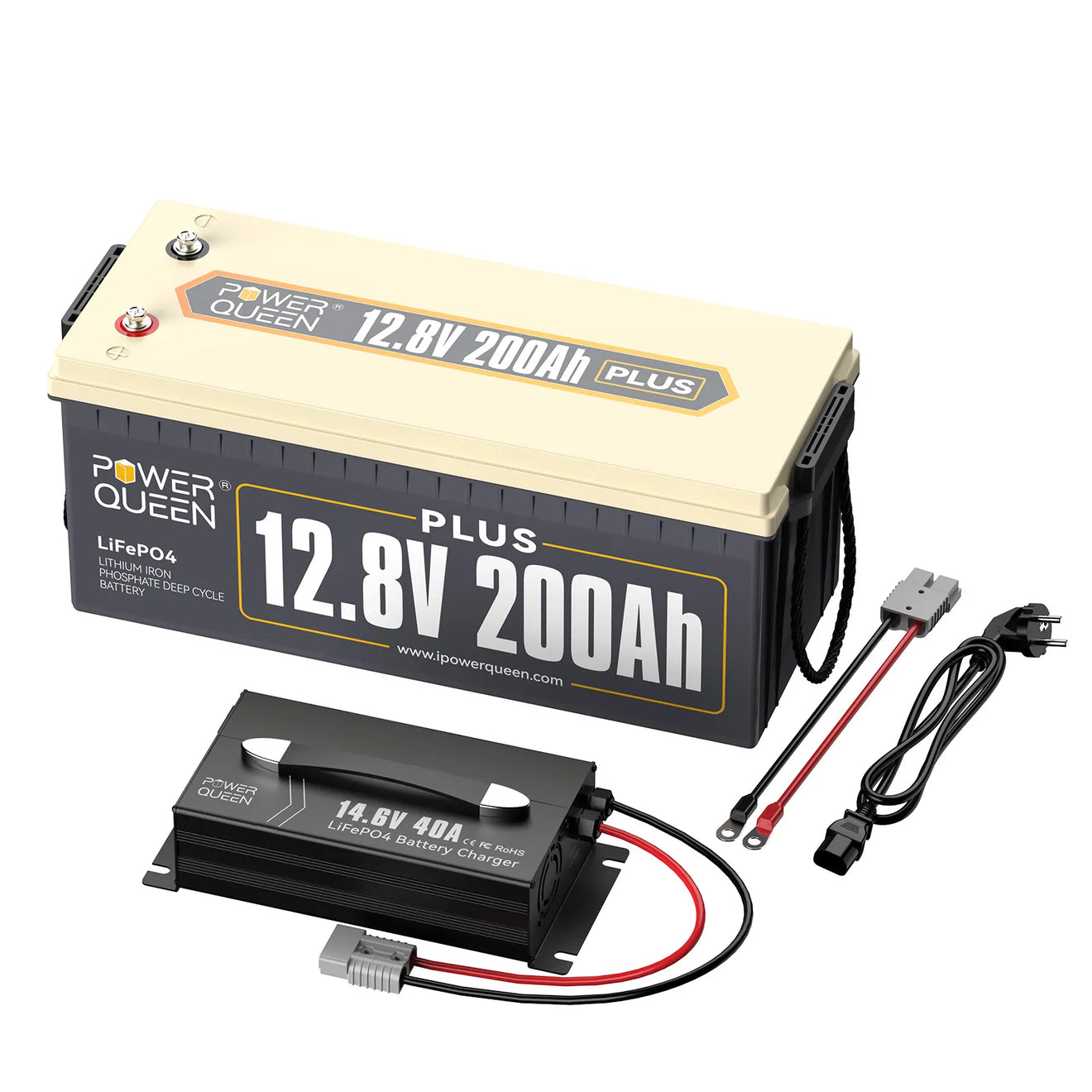 Power Queen 12V 200Ah Plus LiFePO4 Batterie, Eingebautes 200A BMS