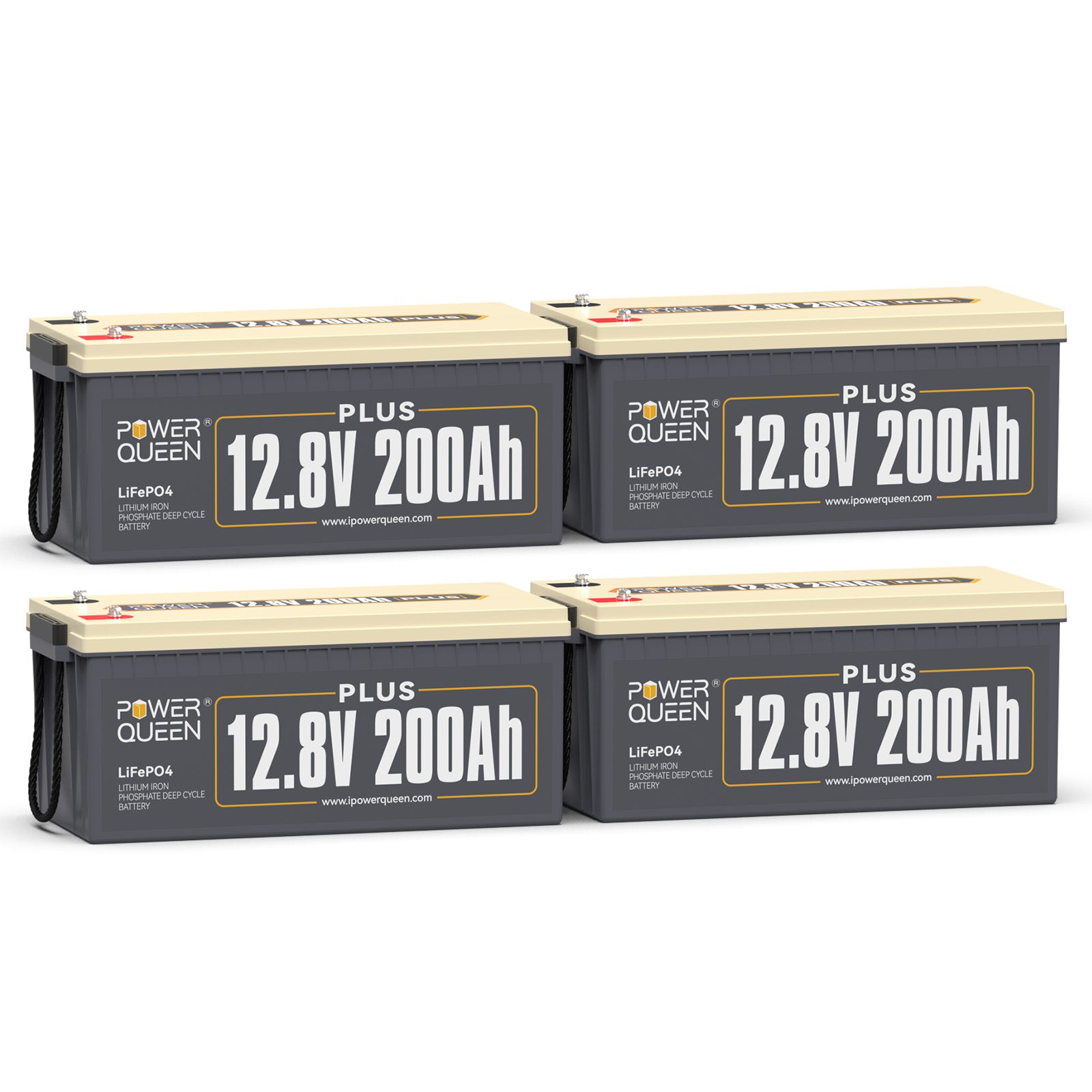 Power Queen 12.8V 200Ah Plus LiFePO4 Battery, Built-in 200A BMS