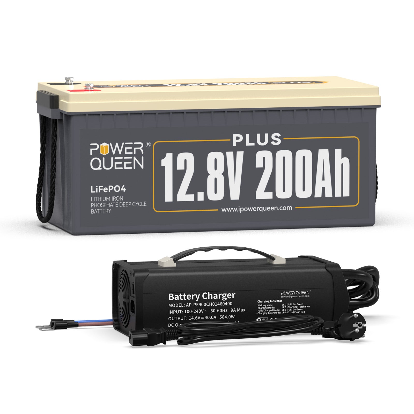 Power Queen 12V 200Ah Plus LiFePO4 Batterie, Eingebautes 200A BMS