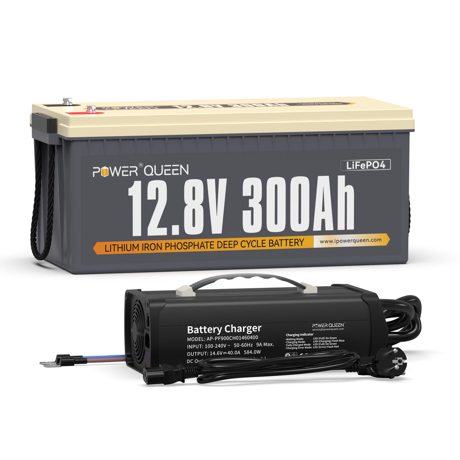 Power Queen 12V 300Ah LiFePO4 Batterie, Integriertes 200A BMS