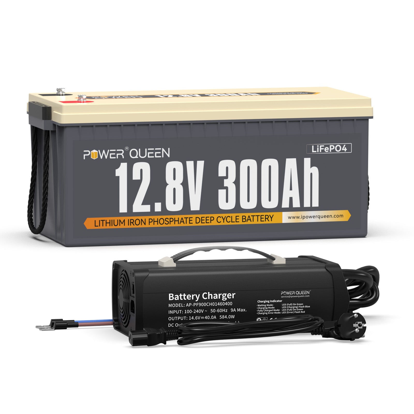 Batterie Power Queen 12,8 V 300 Ah LiFePO4, BMS 200 A intégré