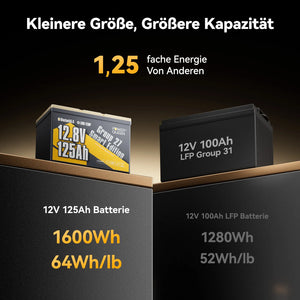 Power Queen 12V 125Ah Group 27 Smart LiFePO4 Versorgungsbatterie