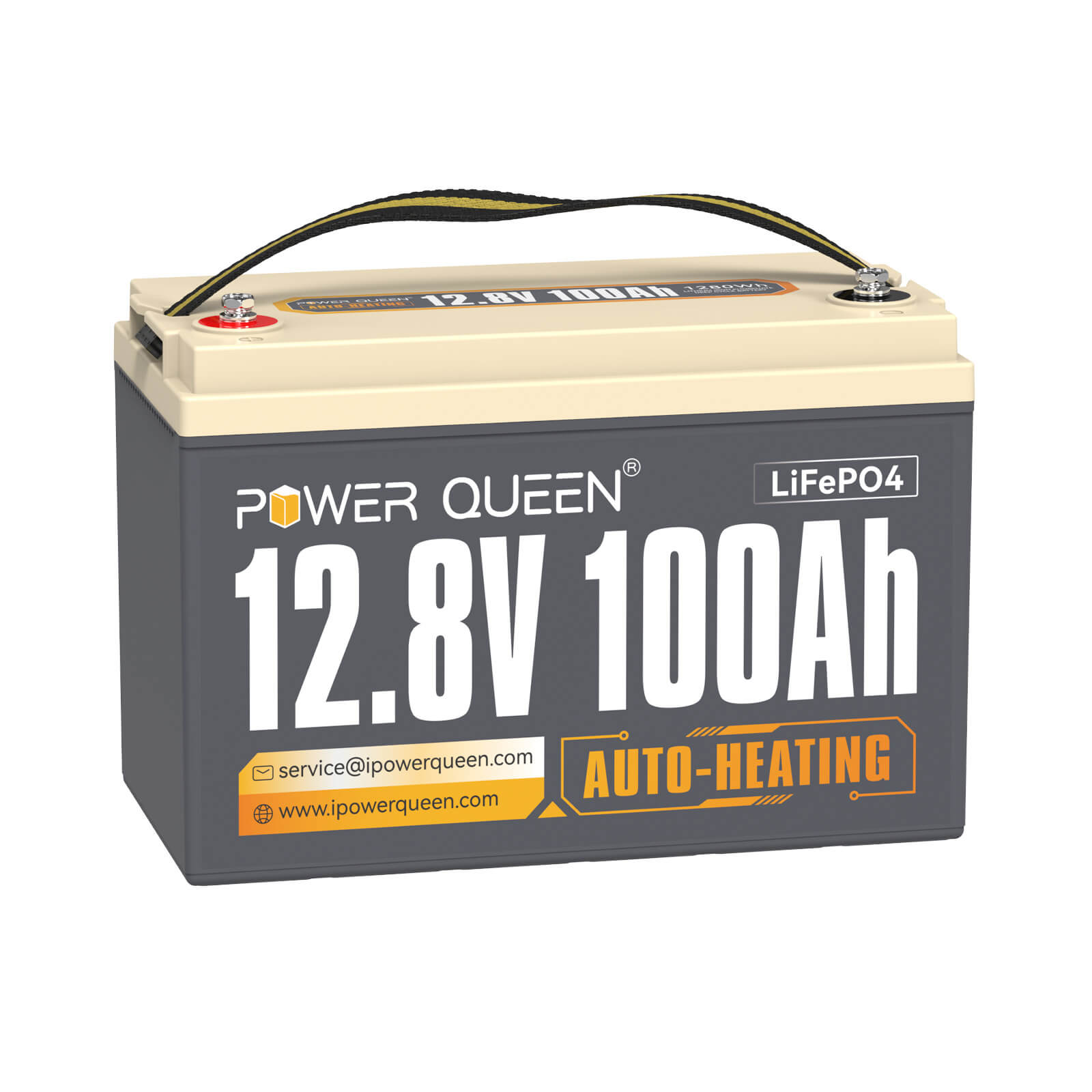 【Like New】Power Queen 12.8V 100Ah Self-Heating LiFePO4 Battery, Built-in 100A BMS