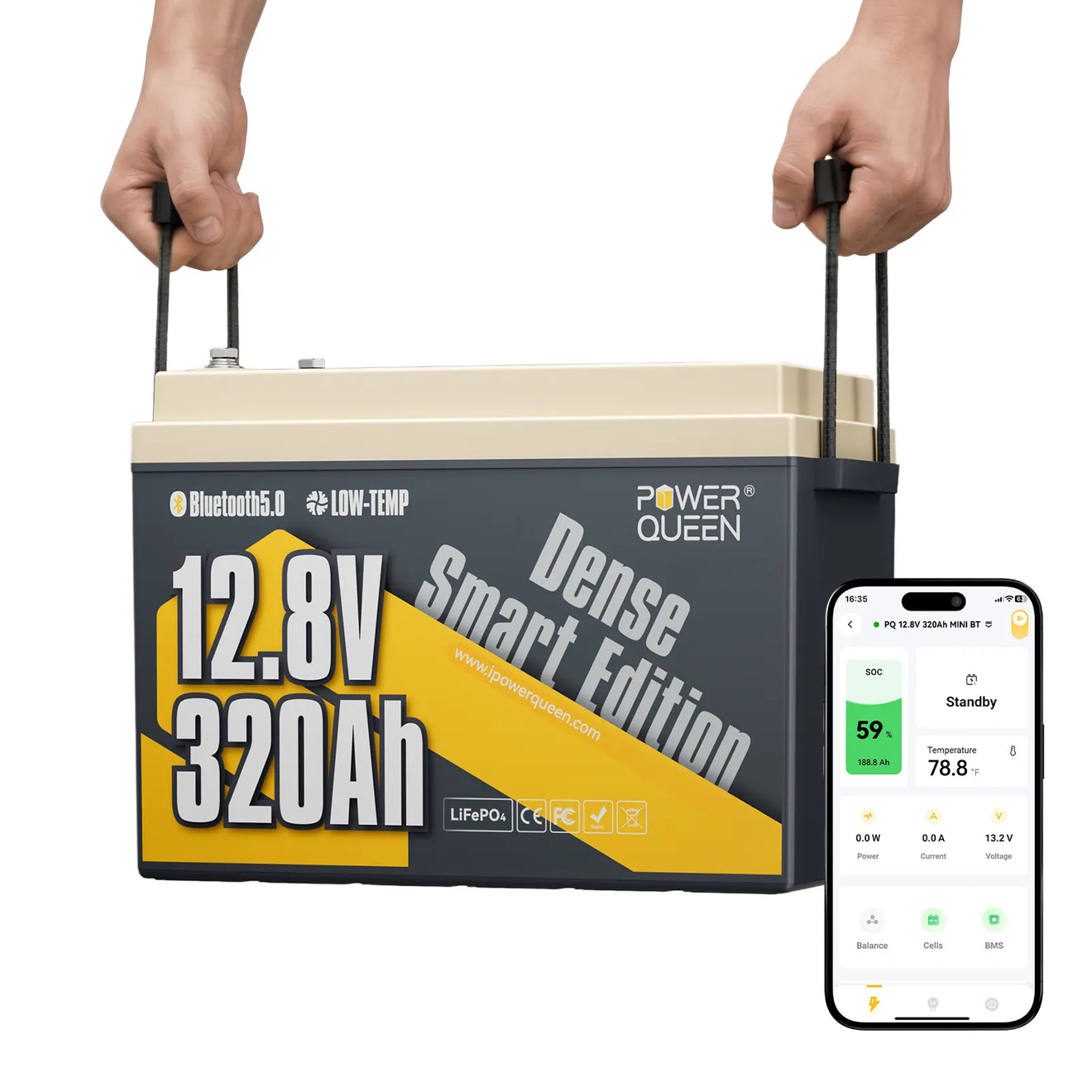 (0% MwSt.)Power Queen 12V 320Ah Dense Smart LiFePO4 Batterie mit Bluetooth