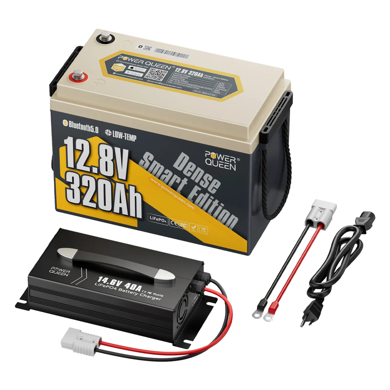 (0% MwSt.)Power Queen 12V 320Ah Dense Smart LiFePO4 Batterie mit Bluetooth