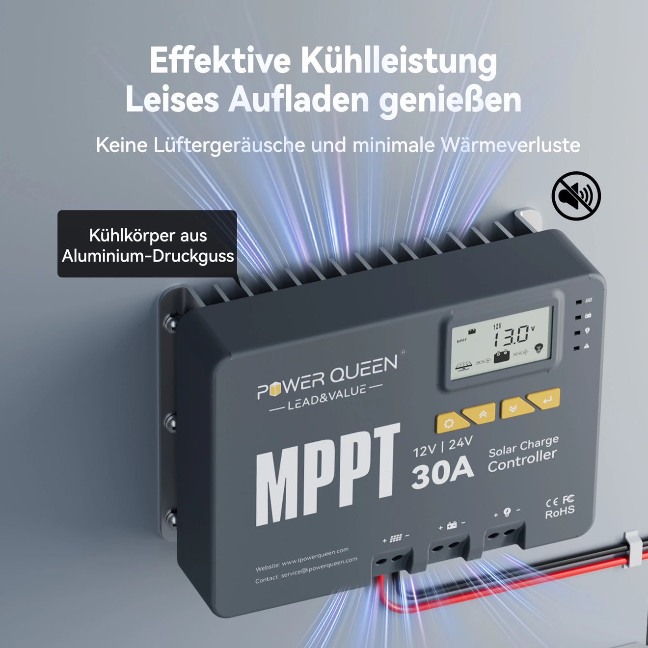 Power Queen MPPT 12/24V 30A Solarladeregler mit Bluetooth-Modul