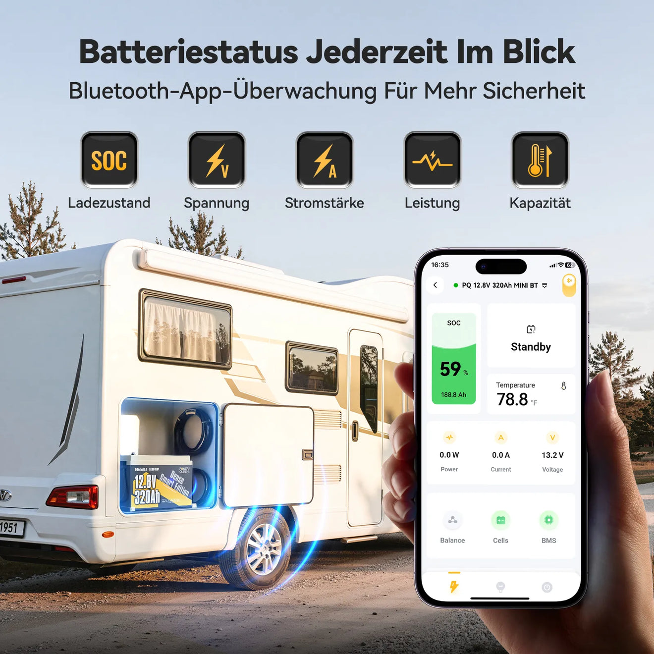 (0% MwSt.)Power Queen 12V 320Ah Dense Smart LiFePO4 Batterie mit Bluetooth