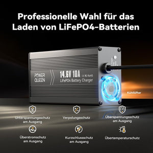 Power Queen 14,6V 10A LiFePO4 Ladegerät für 12V LiFePO4-Batterie