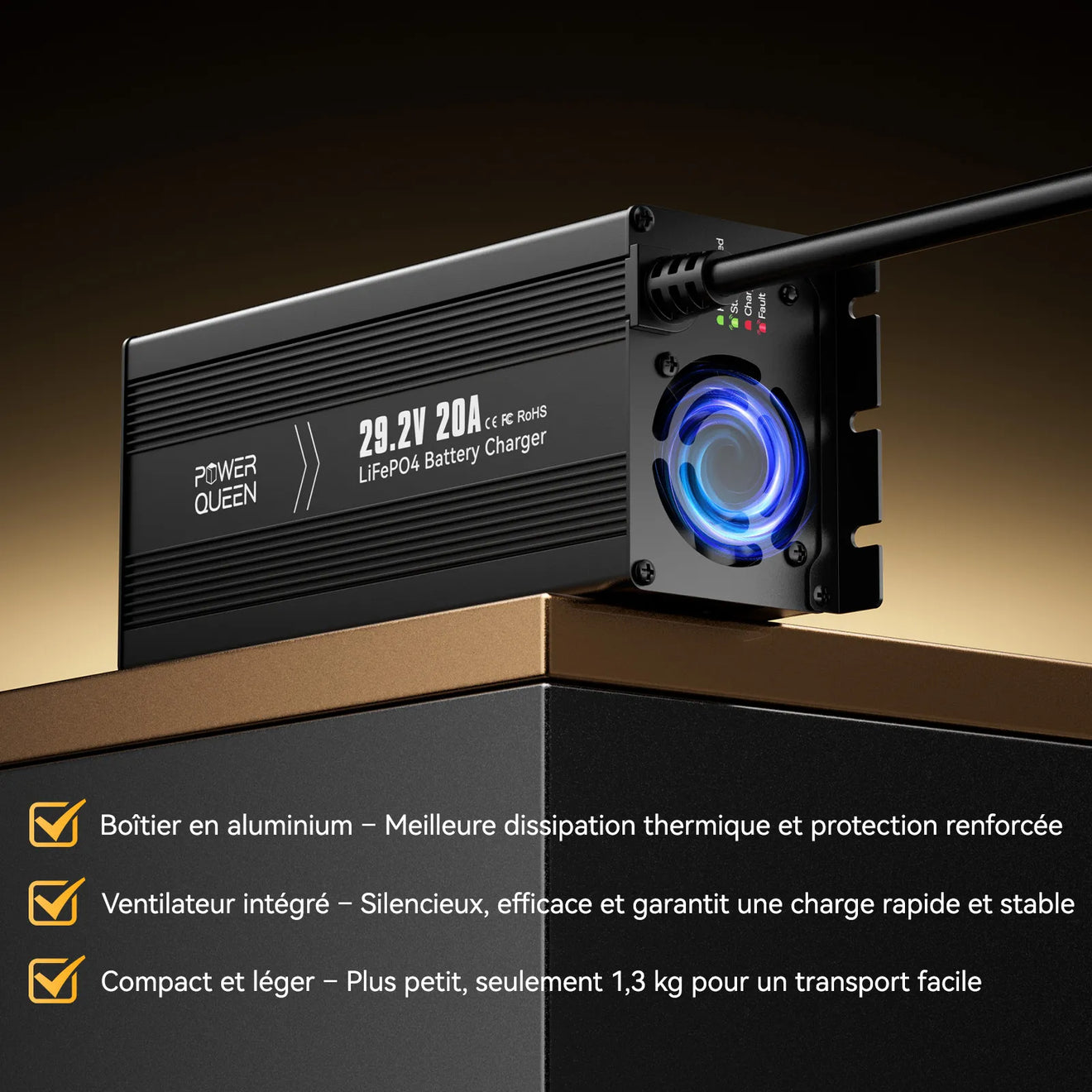 Power Queen 29,2V 20A LiFePO4 Ladegerät für 24V LiFePO4-Batterie