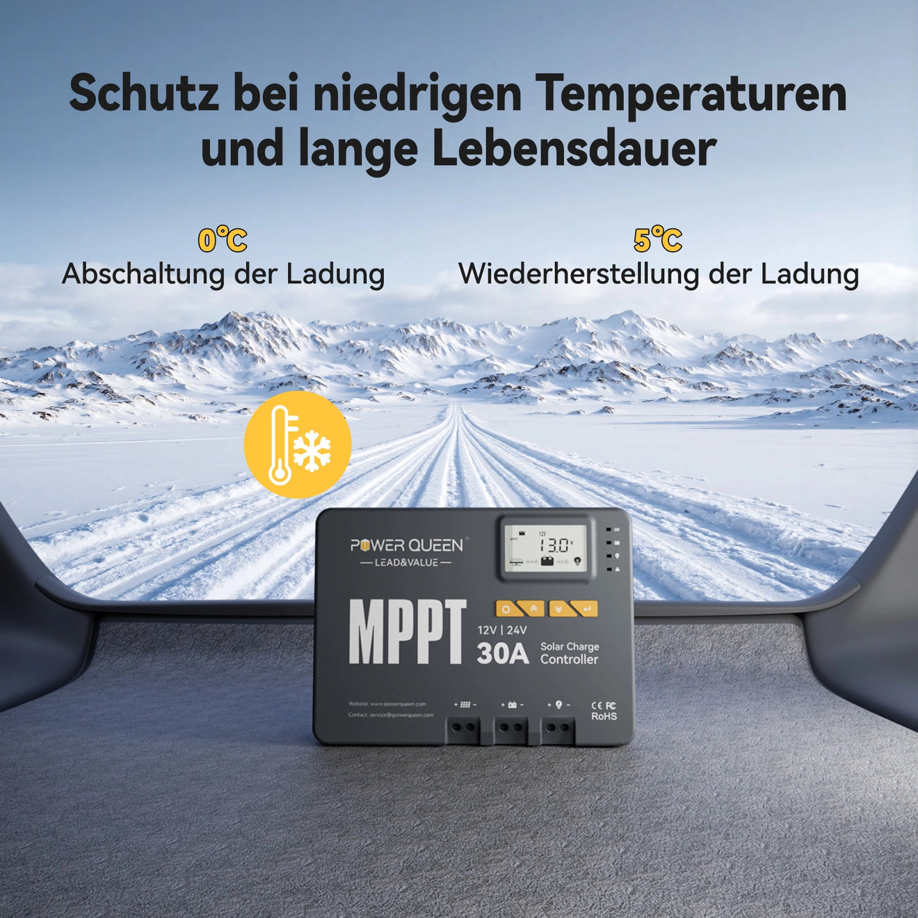 Power Queen MPPT 12/24V 30A Solarladeregler mit Bluetooth-Modul