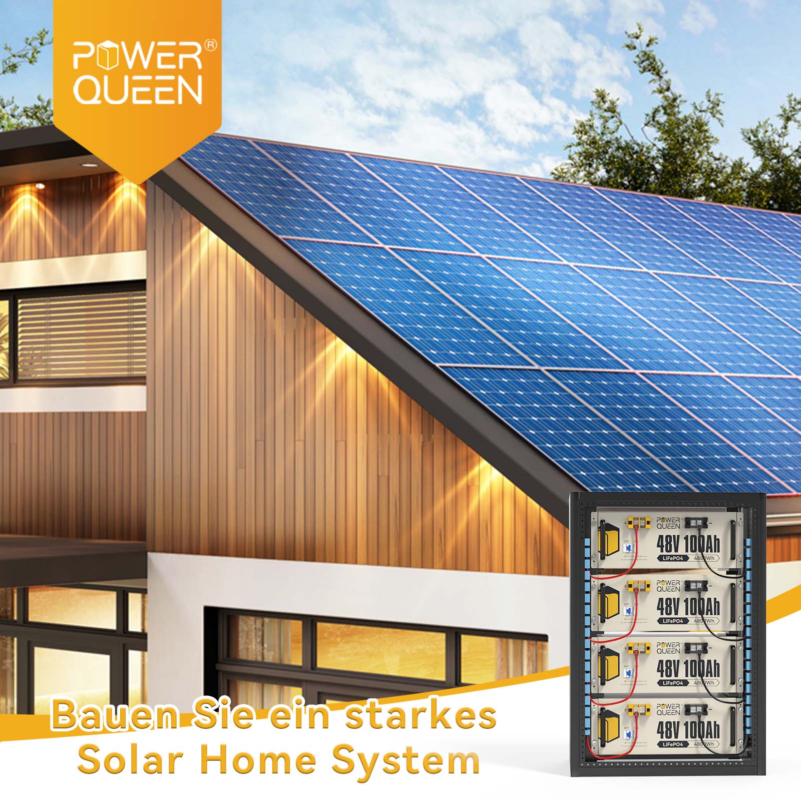 Bateria LiFePO4 de rack de servidor Power Queen 48V 100Ah 4U, 100A BMS integrada