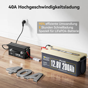 Carregador Power Queen 14,6V 40A LiFePO4 com alça para bateria de 12V