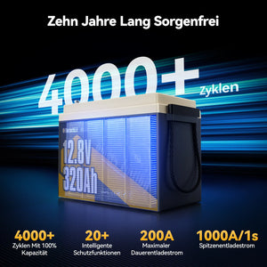 (0% MwSt.)Power Queen 12V 320Ah Dense Smart LiFePO4 Batterie mit Bluetooth