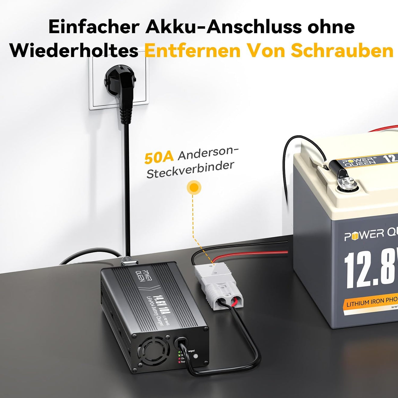 Power Queen 14,6V 10A LiFePO4 Ladegerät für 12V LiFePO4-Batterie