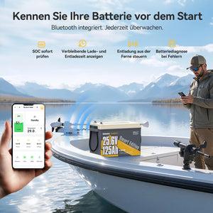 Power Queen 24V 125Ah Smart LiFePO4 Bootsbatterie mit Selbstheizung