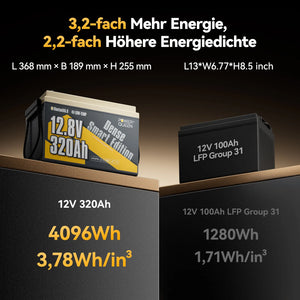 (0% MwSt.)Power Queen 12V 320Ah Dense Smart LiFePO4 Batterie mit Bluetooth