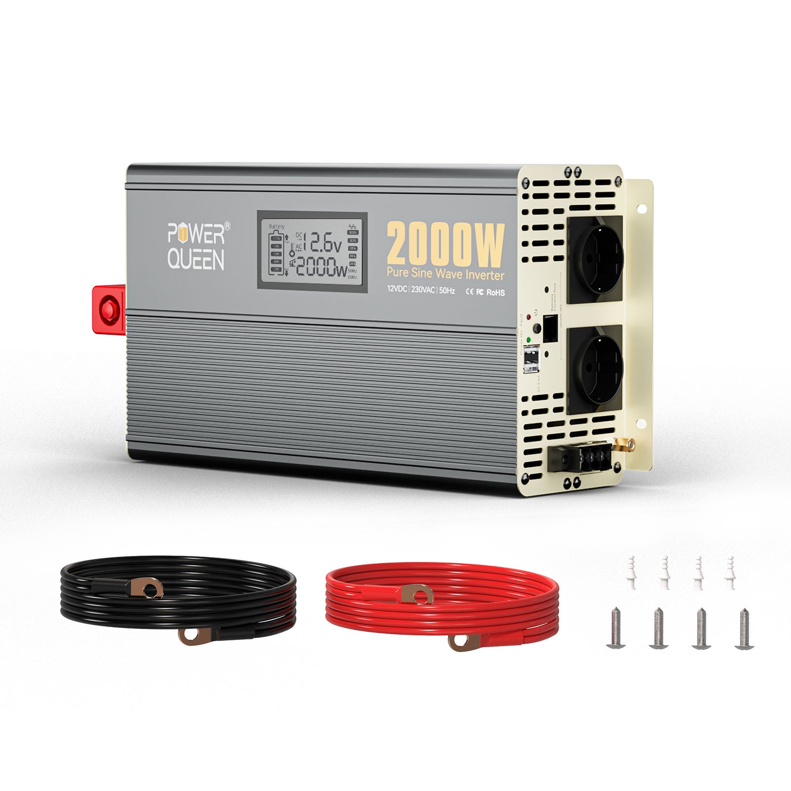 Inverter Onda Sinusoidale Pura Power Queen 2000W - Da 12V A 220-240V, Con Display LCD, Per Auto/Camper - Foto 10