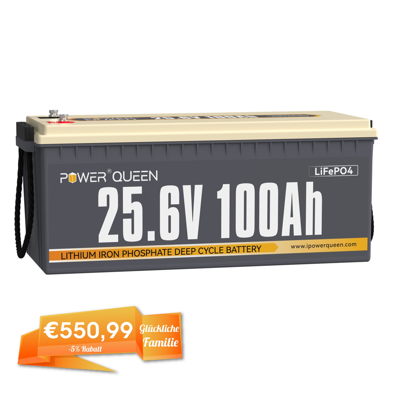 Power Queen 24V 100Ah LiFePO4 battery, built-in 100A BMS