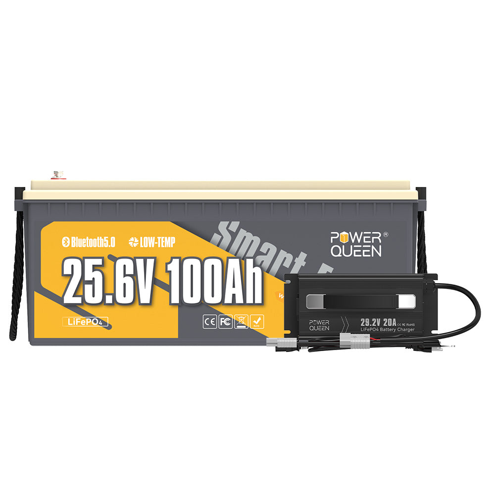 Power Queen LiFePO4 24V 100Ah slimme zonnebatterij met Bluetooth