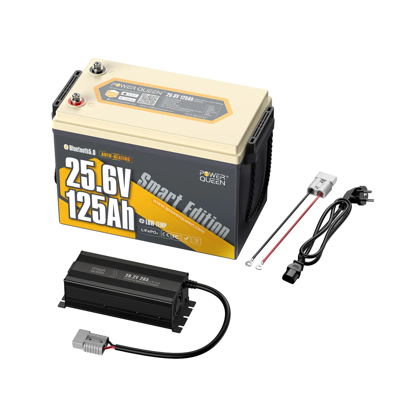 Power Queen 24V 125Ah Smart LiFePO4 Bootsbatterie mit Selbstheizung