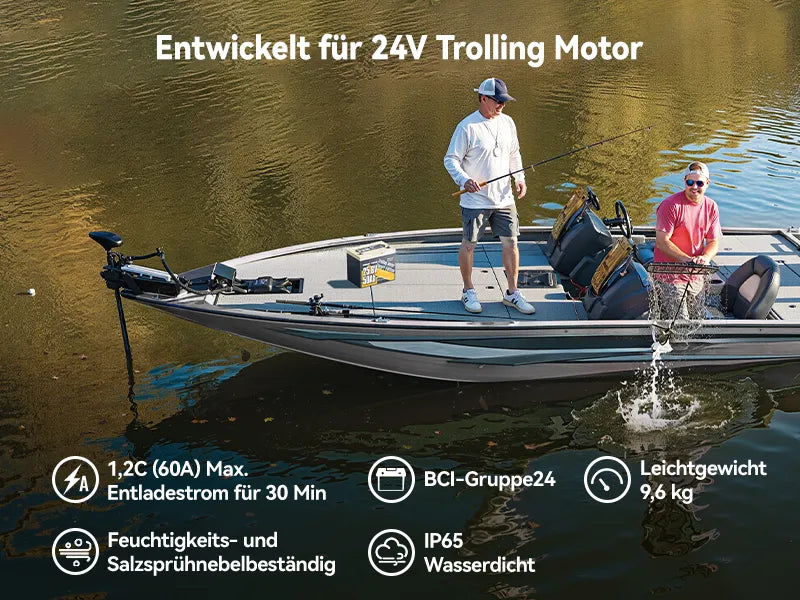 Power Queen LiFePO4 24V 50Ah bateria inteligente de motor elétrico de baixa temperatura