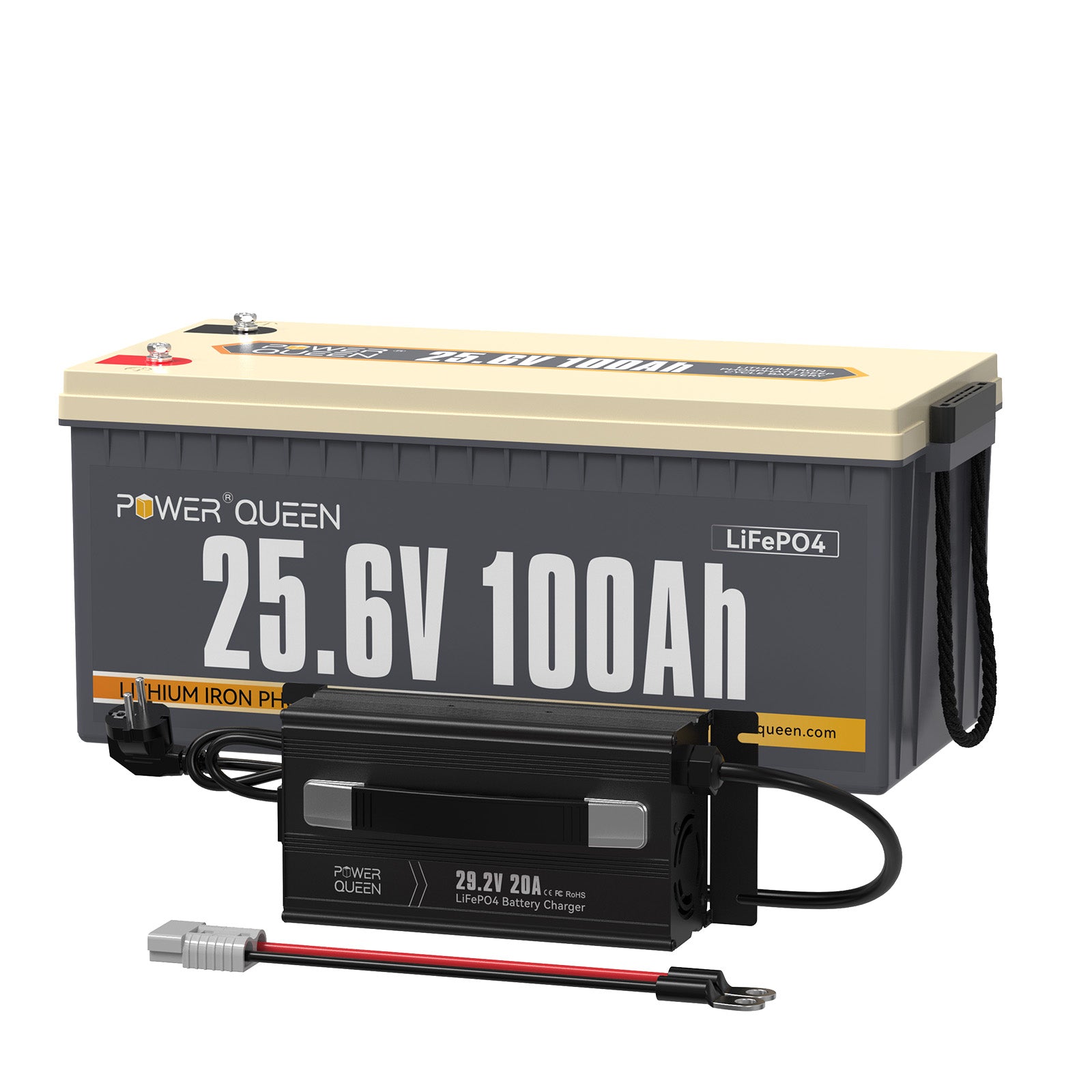 Power Queen 24V 100Ah LiFePO4 Batterie, Eingebautes 100A BMS