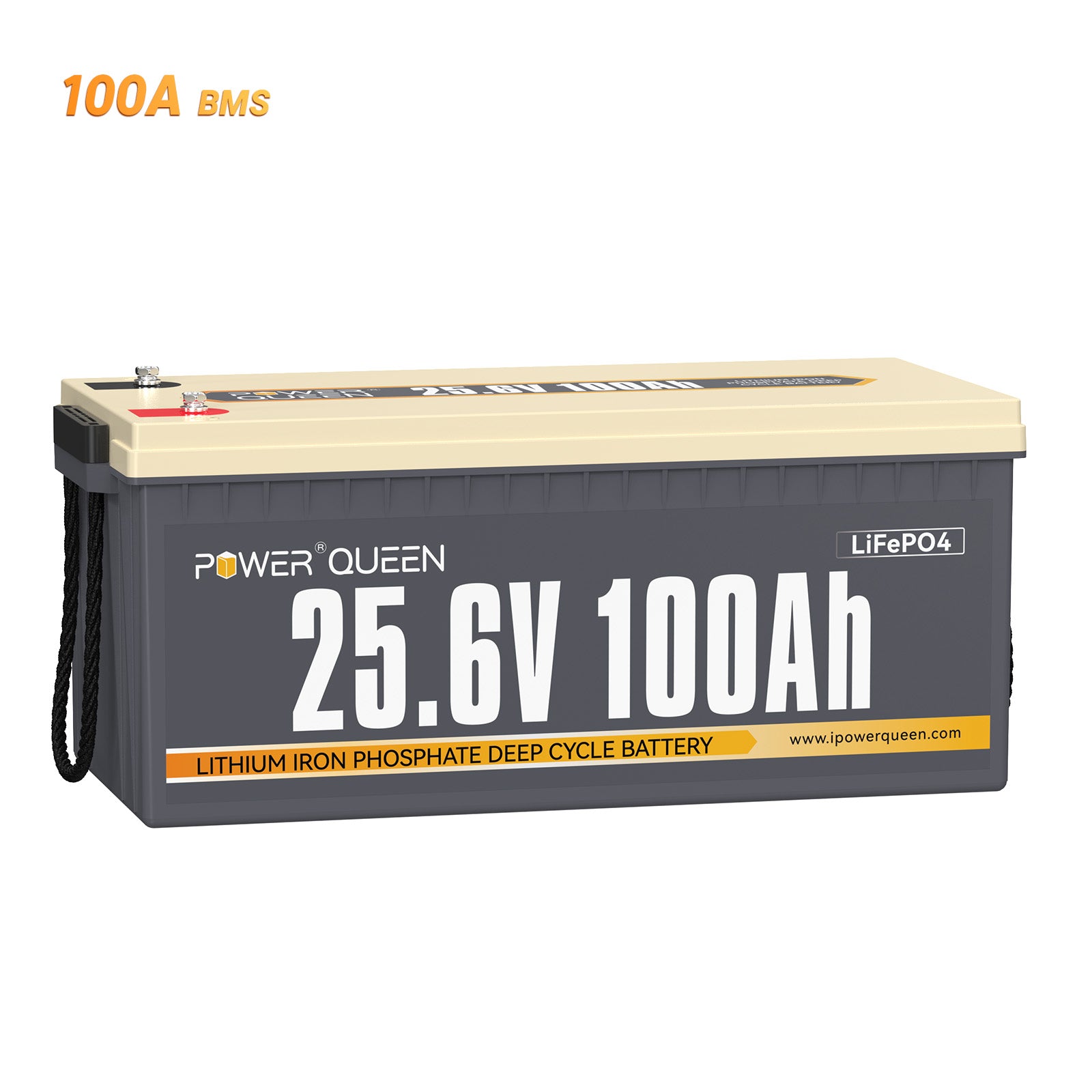 【0% BTW】Power Queen 25,6 V 100 Ah LiFePO4-batterij, ingebouwd 100 A BMS
