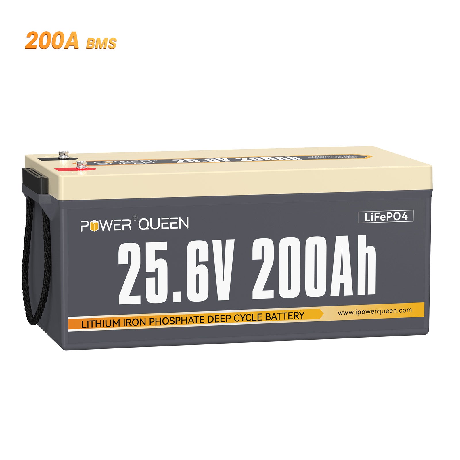 Power Queen 25.6V 200Ah LiFePO4 battery, built-in 200A BMS