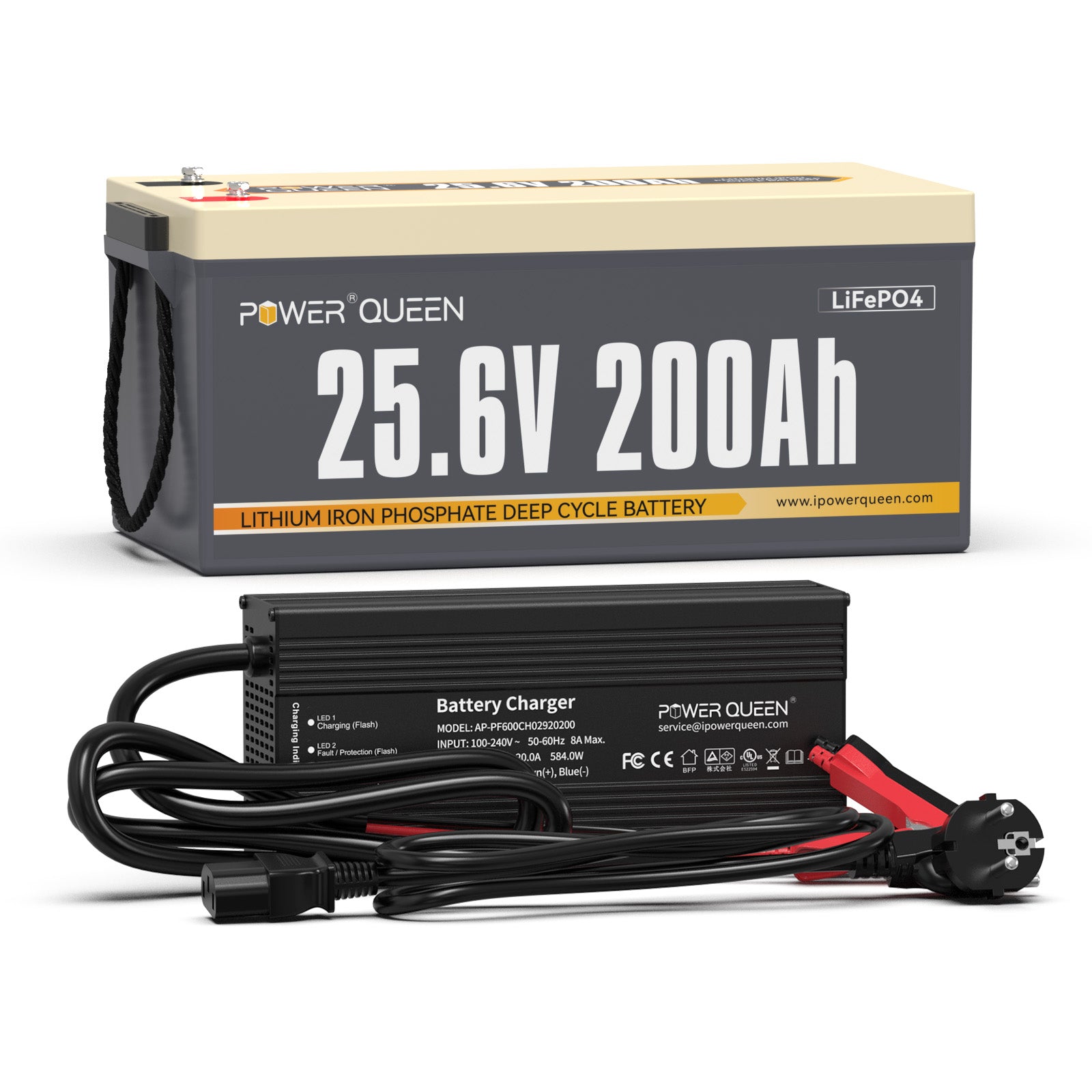 Power Queen 25,6V 200Ah LiFePO4 accu, ingebouwd 200A BMS