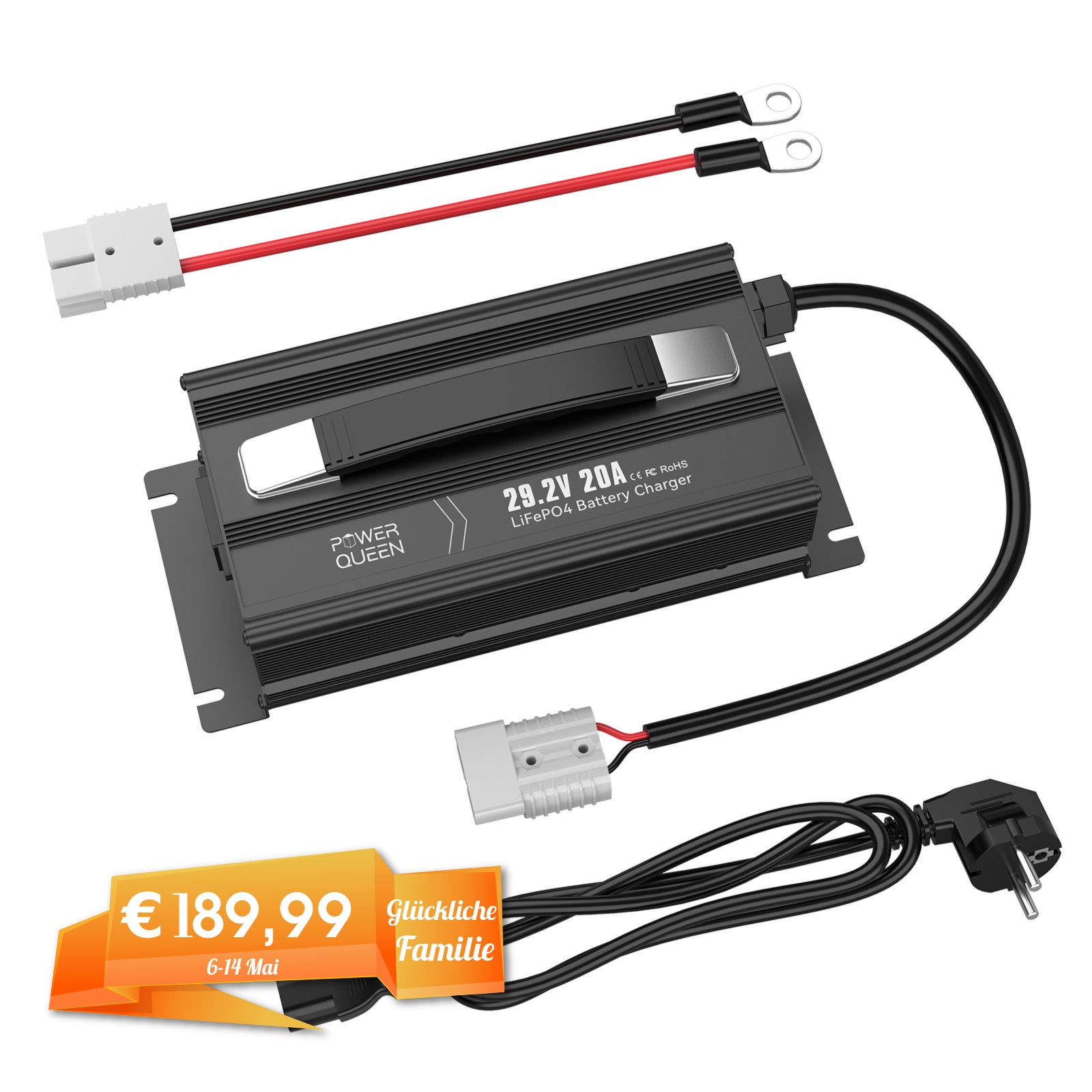 Chargeur Power Queen 29,2V 20A LiFePO4 pour batterie 24V LiFePO4