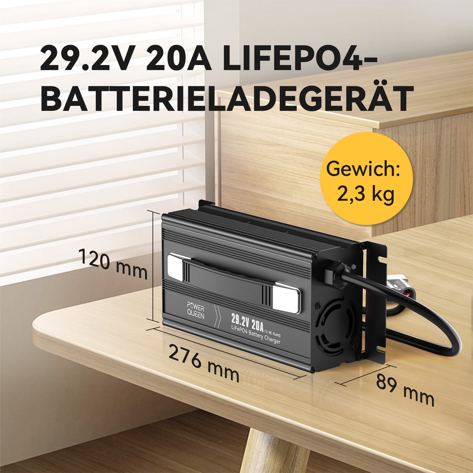 Cargador Power Queen 29.2V 20A LiFePO4 para batería LiFePO4 de 24V