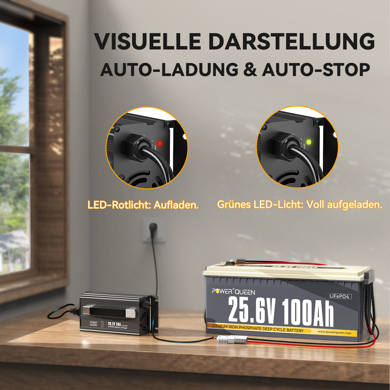 Power Queen 29,2V 20A LiFePO4 Ladegerät für 24V LiFePO4-Batterie