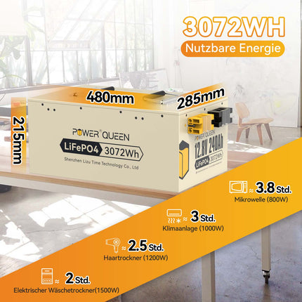 Power Queen 12V 240Ah LiFePO4 battery, built-in 150A BMS