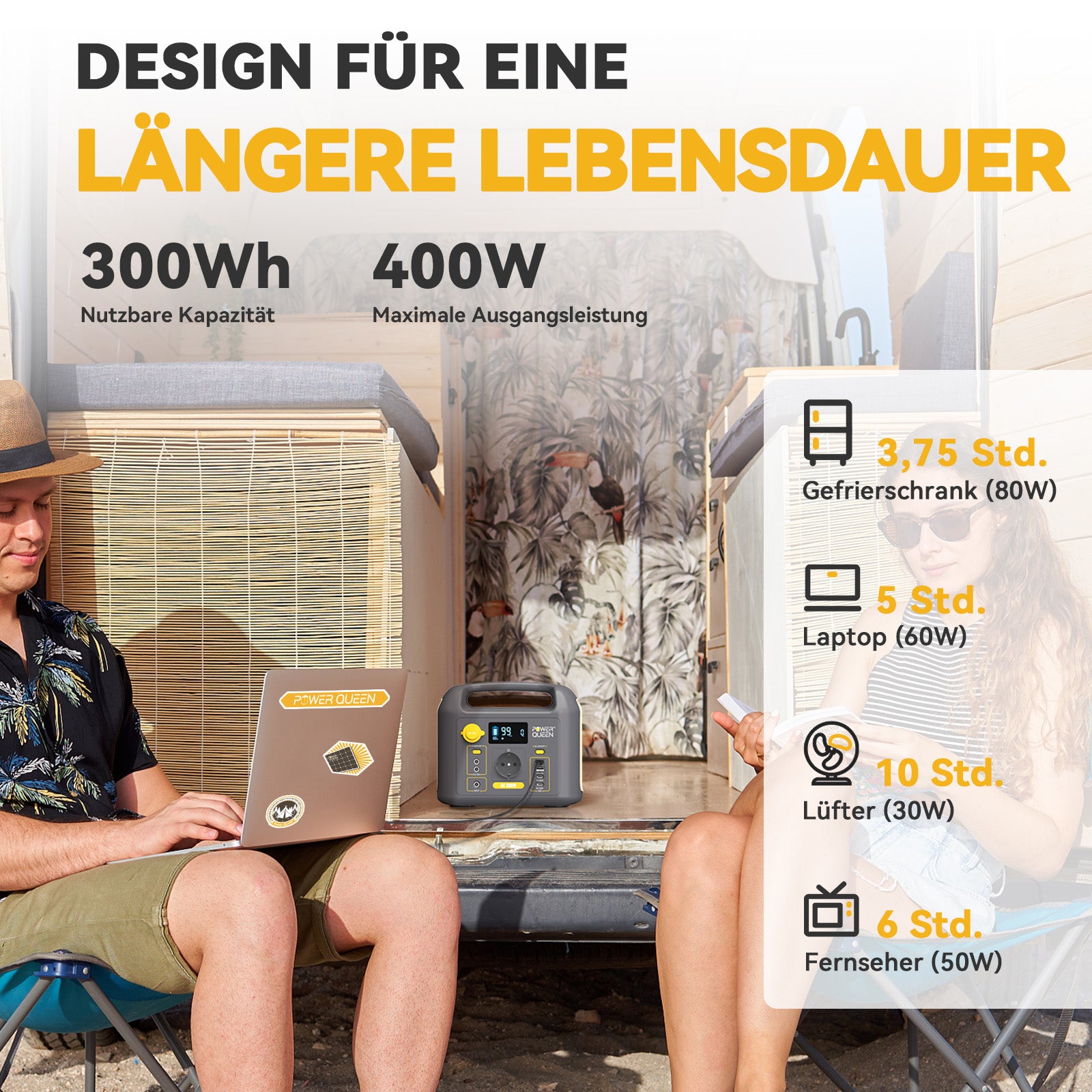 Power Queen Tragbare Powerstation, 300Wh Solargenerator mit LiFePO4 Akku