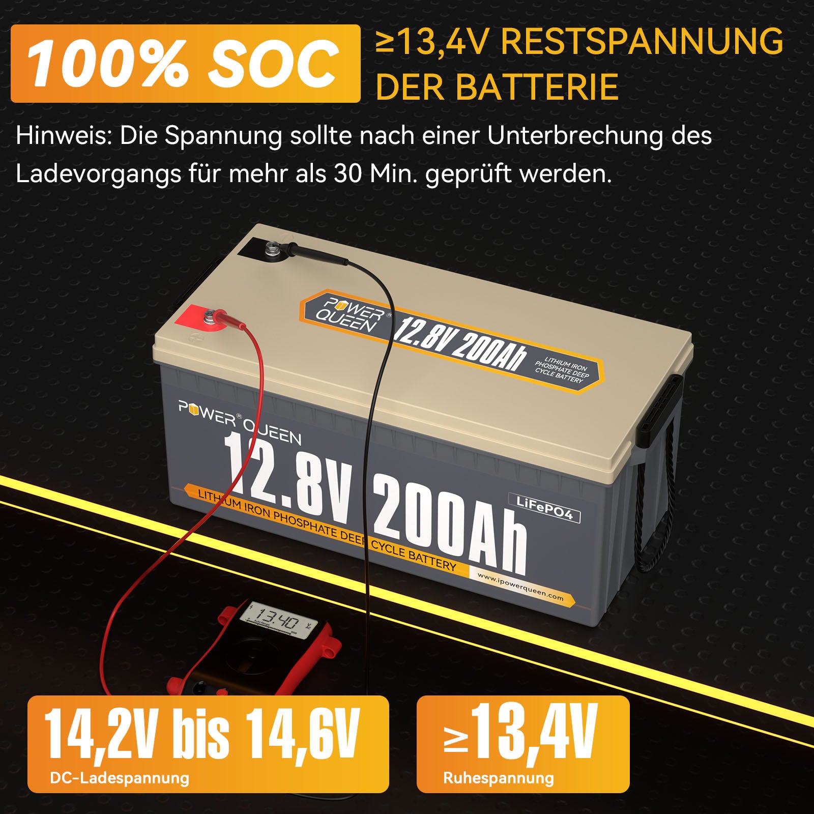 Power Queen 12,8V 200Ah LiFePO4-Akku mit 14,6V 20A LiFePO4 Ladegerät