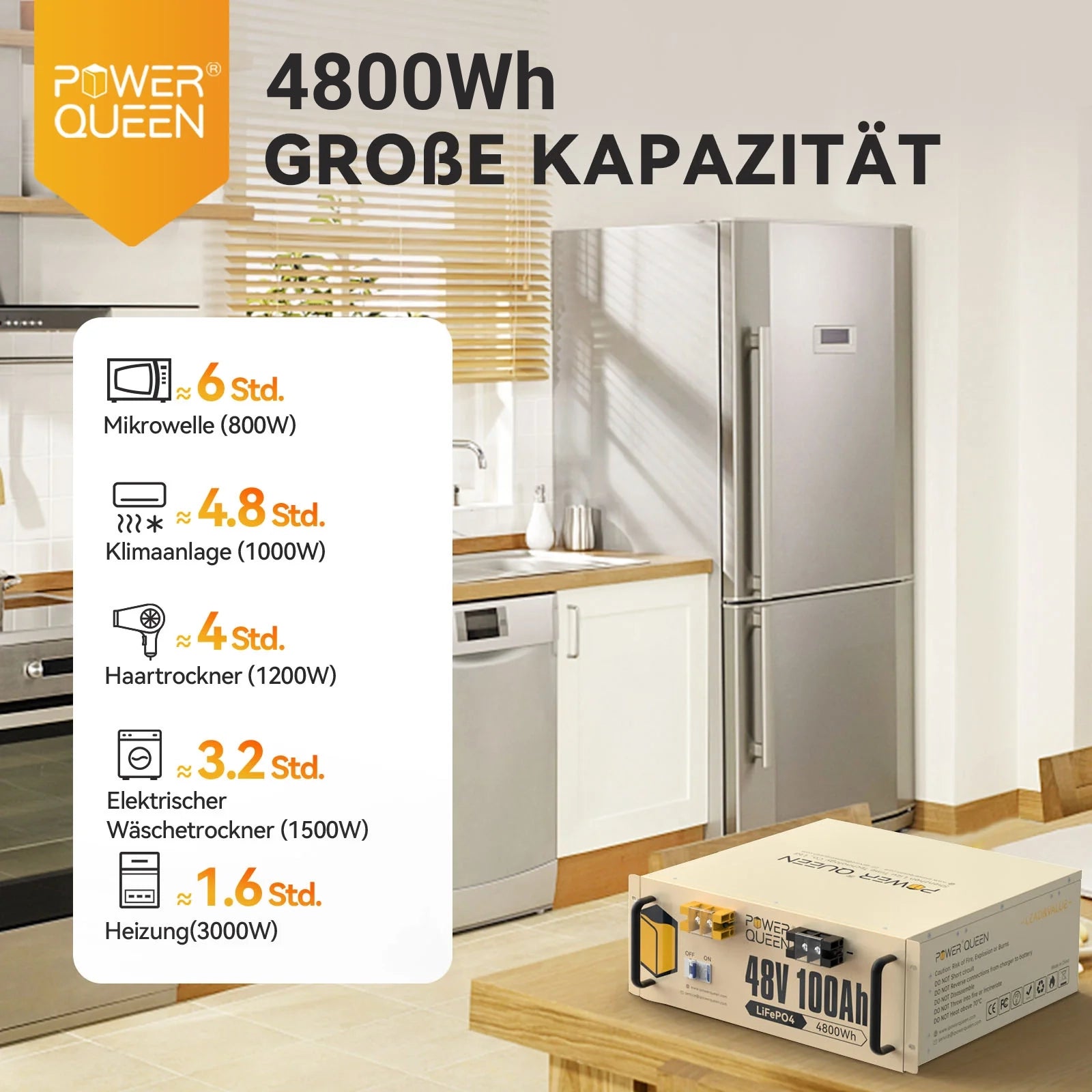 Bateria LiFePO4 de rack de servidor Power Queen 48V 100Ah 4U, 100A BMS integrada