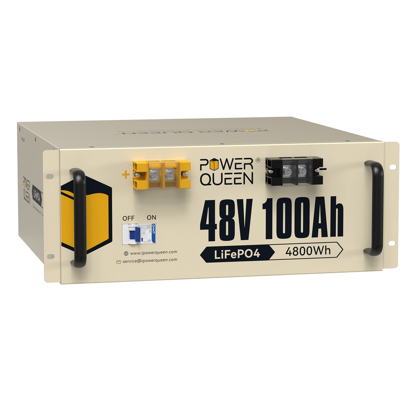 【0% Mwst.】Power Queen 48V 100Ah 4HE Serverrack LiFePO4 Batterie mit 100A BMS