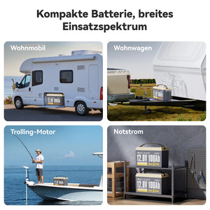 Power Queen 12V 100Ah Selbstheizende LiFePO4 Batterie, Eingebautes 100A BMS