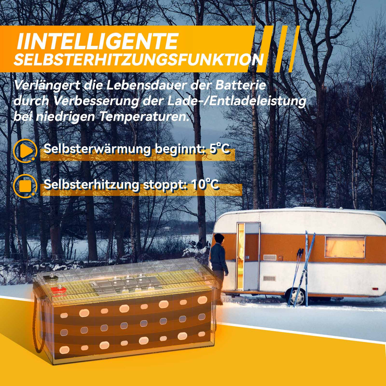 【0% VAT】Power Queen 12V 200Ah self-heating LiFePO4 battery, built-in 100A BMS