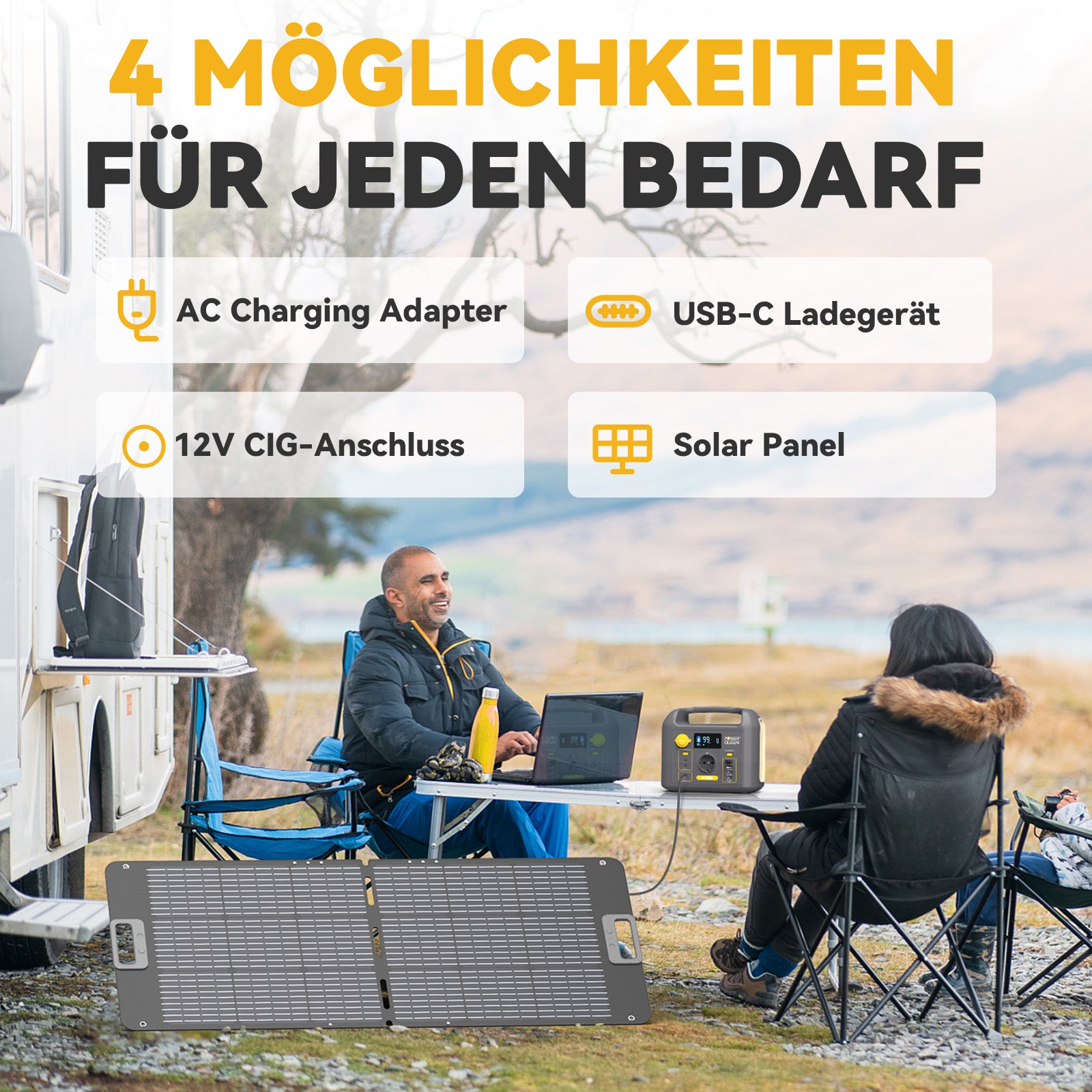 Power Queen Tragbare Powerstation, 300Wh Solargenerator mit LiFePO4 Akku