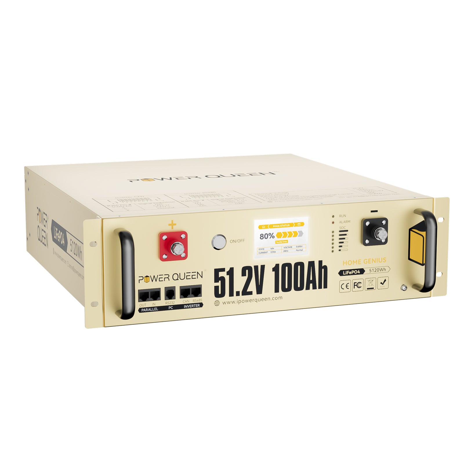 【0% MwSt.】Power Queen LiFePO4 51,2V 100Ah Smart 3HE Serverrack Solarbatterie