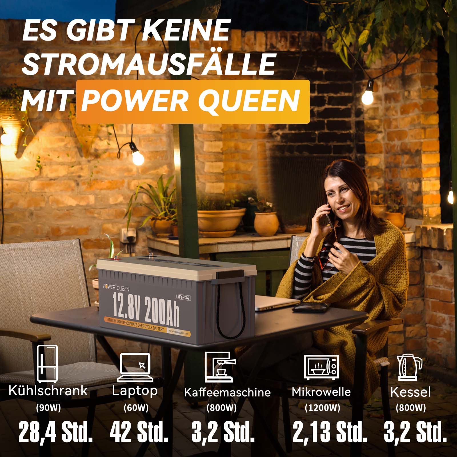 Power Queen 12,8V 200Ah LiFePO4-Akku mit 14,6V 20A LiFePO4 Ladegerät