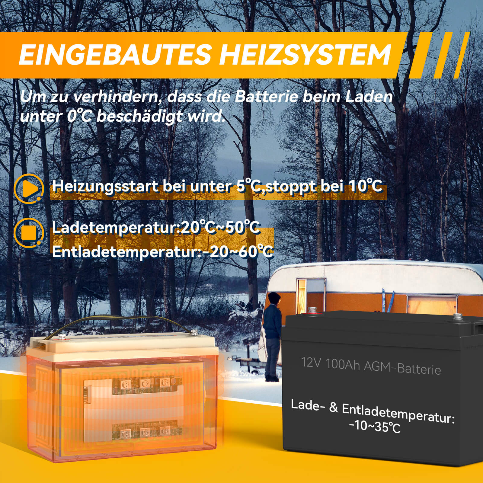【Como nuevo】Batería LiFePO4 autocalentable Power Queen de 12,8 V y 100 Ah, BMS integrado de 100 A