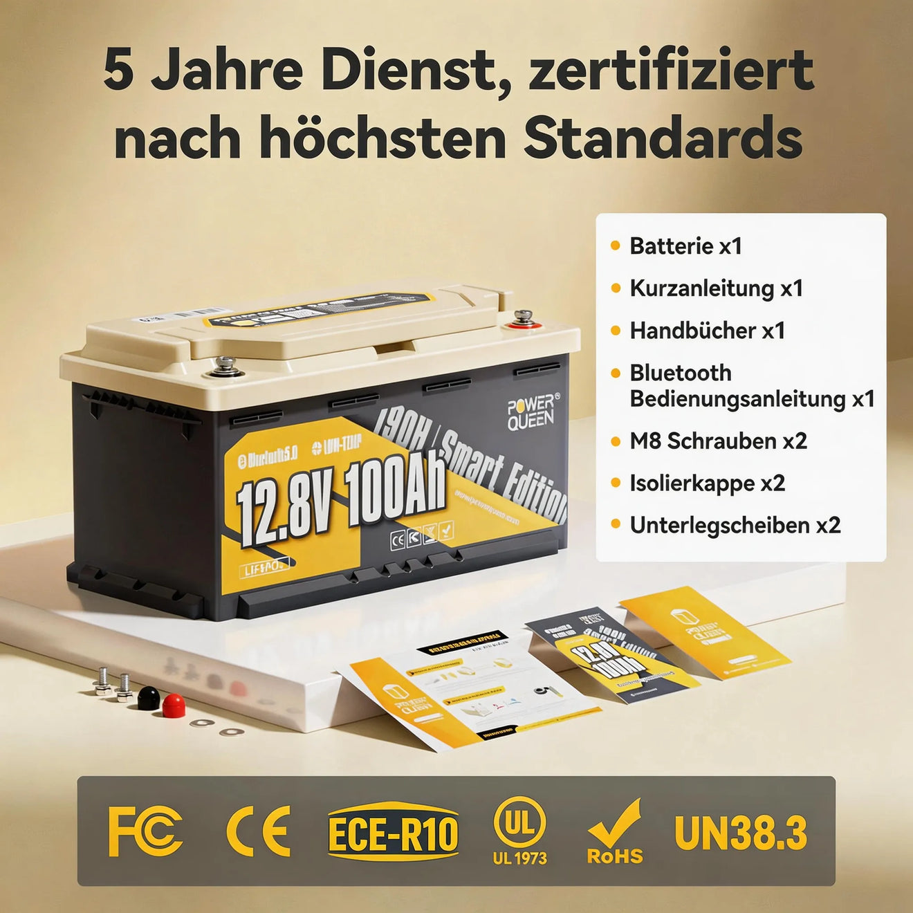 Power Queen LiFePO4 12V 100Ah 190H Smart Wohnmobil Batterie