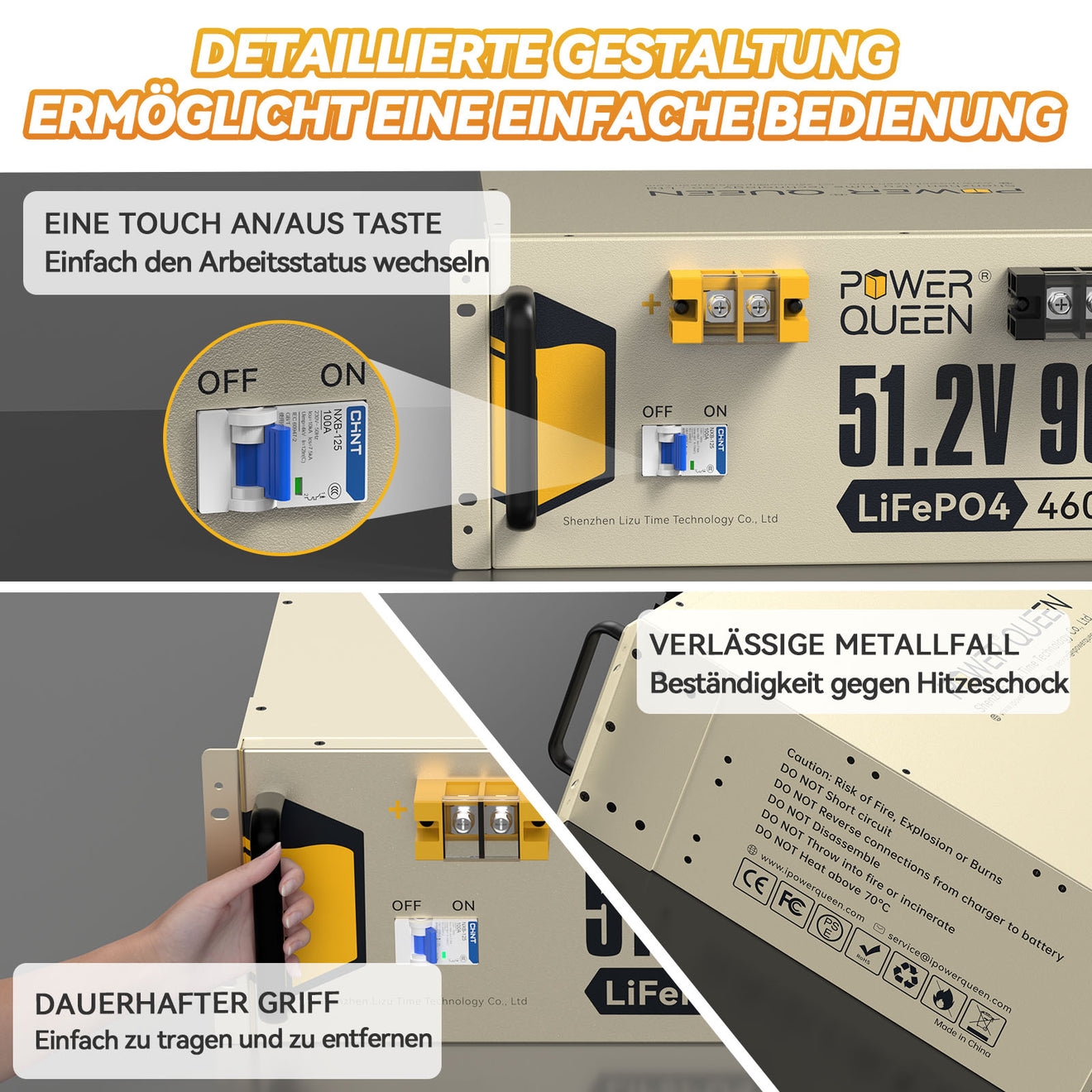 【Like Neu】Power Queen 51,2V 90Ah LiFePO4 Batterie, Eingebautes 90A BMS