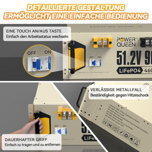【Like Neu】Power Queen 51,2V 90Ah LiFePO4 Batterie, Eingebautes 90A BMS